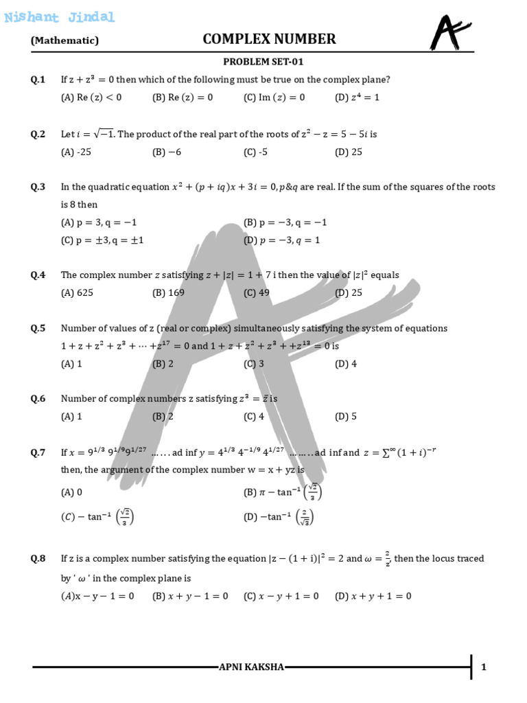 30 Golden Questions Complex Number NJ - 247 | PDF | Mathematics