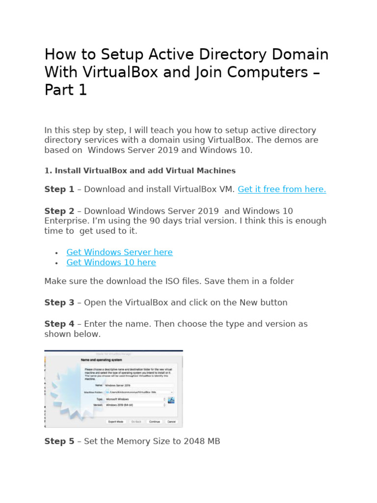 Active Directory Setup on VirtualBox | PDF | Active Directory ...