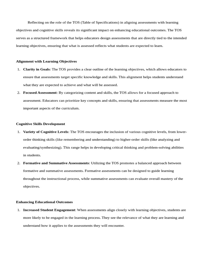 Enhancing Assessments with TOS Framework | PDF | Educational Assessment ...