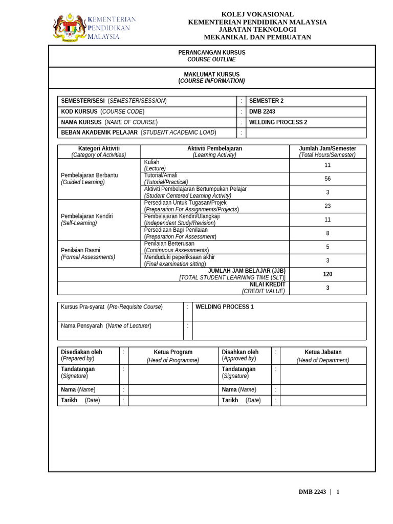 Welding Process 2 Course Outline | PDF | Construction | Welding