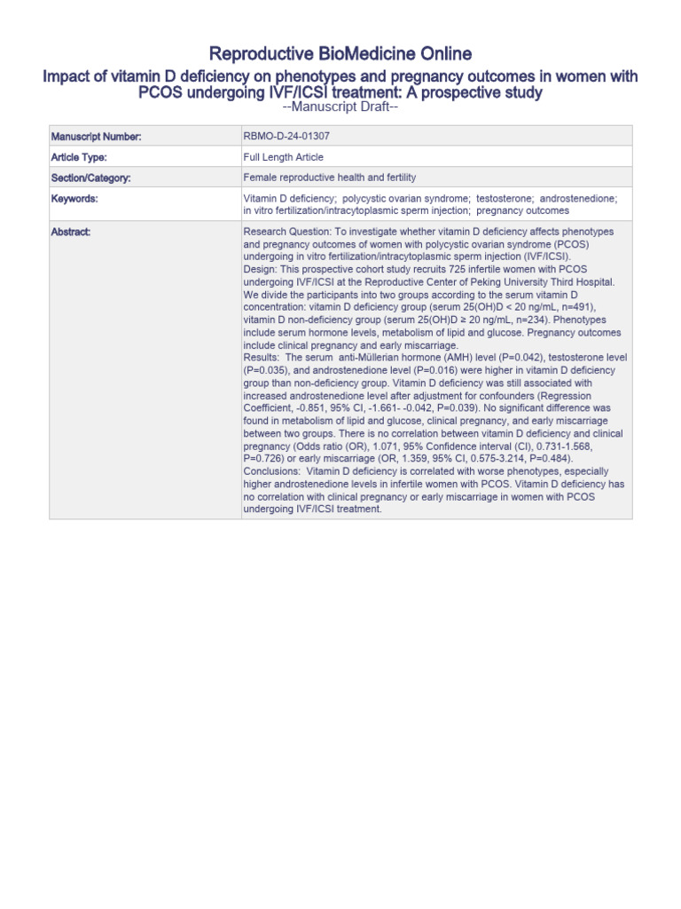 RBMO D 24 01307 Reviewer | PDF | Polycystic Ovary Syndrome | In Vitro ...