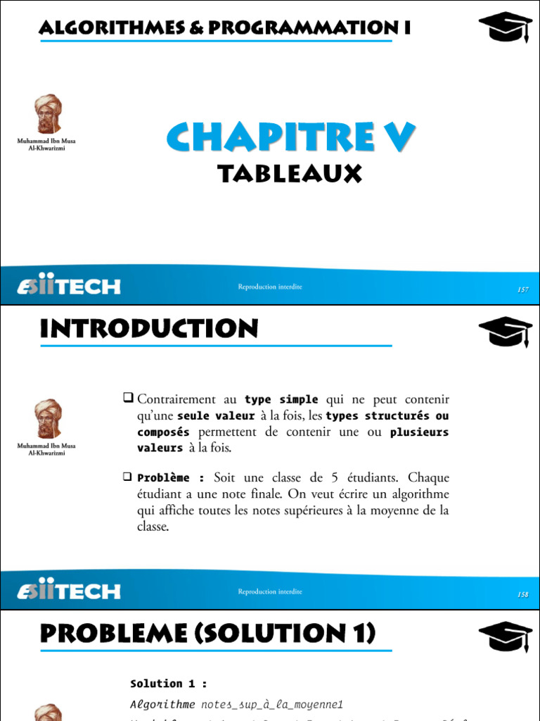 Algorithmes et Tableaux en Programmation | PDF | Algorithmes et ...