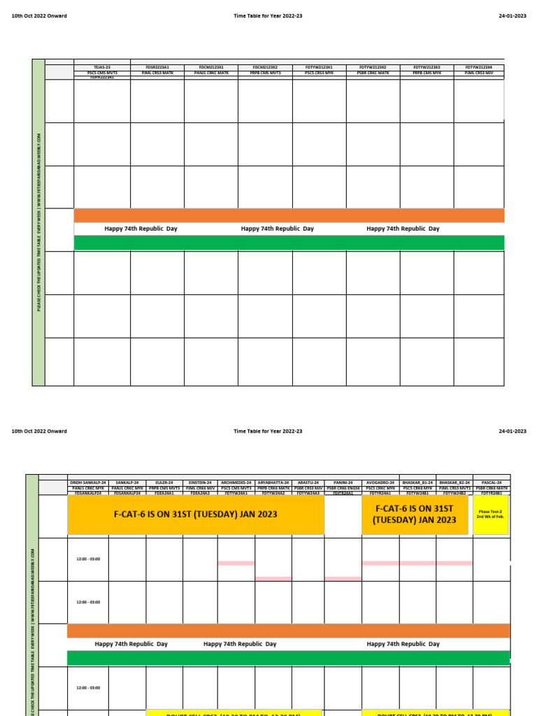 Updated Time Table 23rd To 29th Jan 2023 | PDF