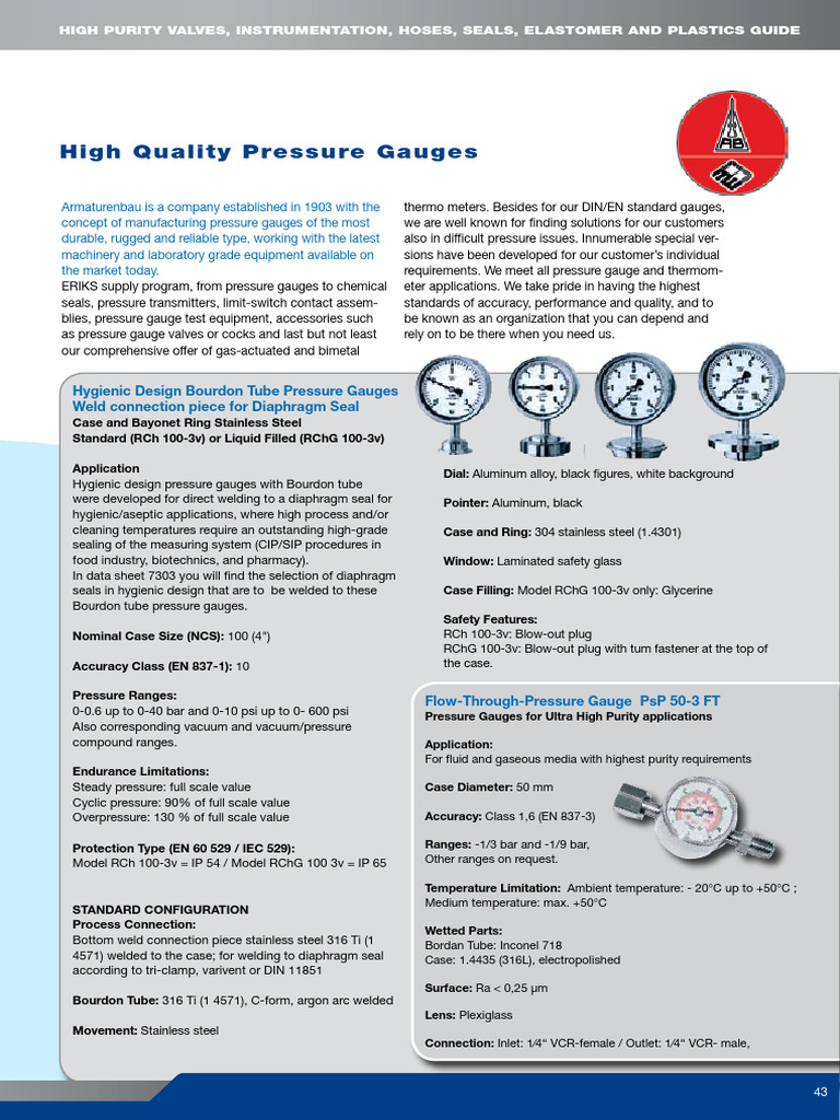Eriks - Instrumentation | PDF | Pressure Measurement | Materials