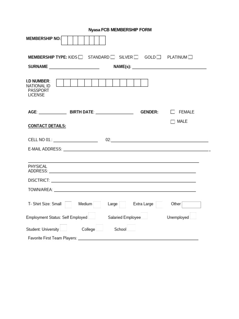 Nyasa FCB Membership Form | PDF