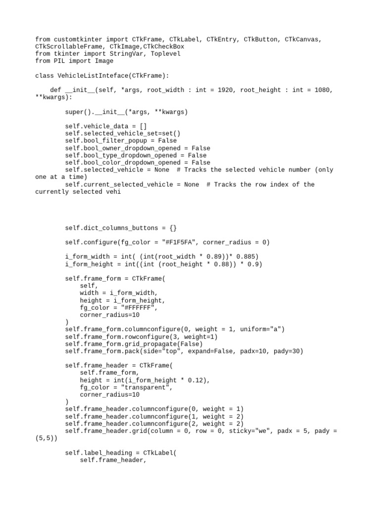 Vehicle List Interface in CustomTkinter | PDF | Motor Vehicle | Vehicles