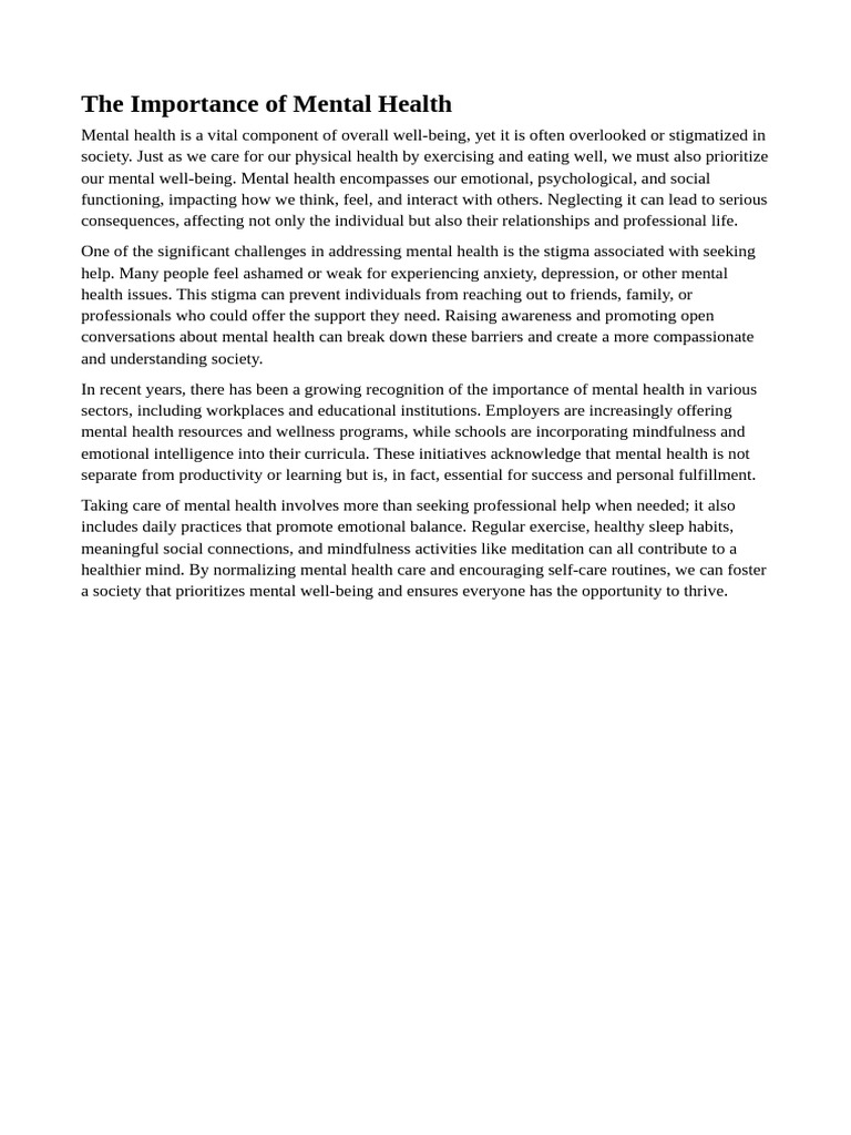 The Importance of Mental Health | PDF
