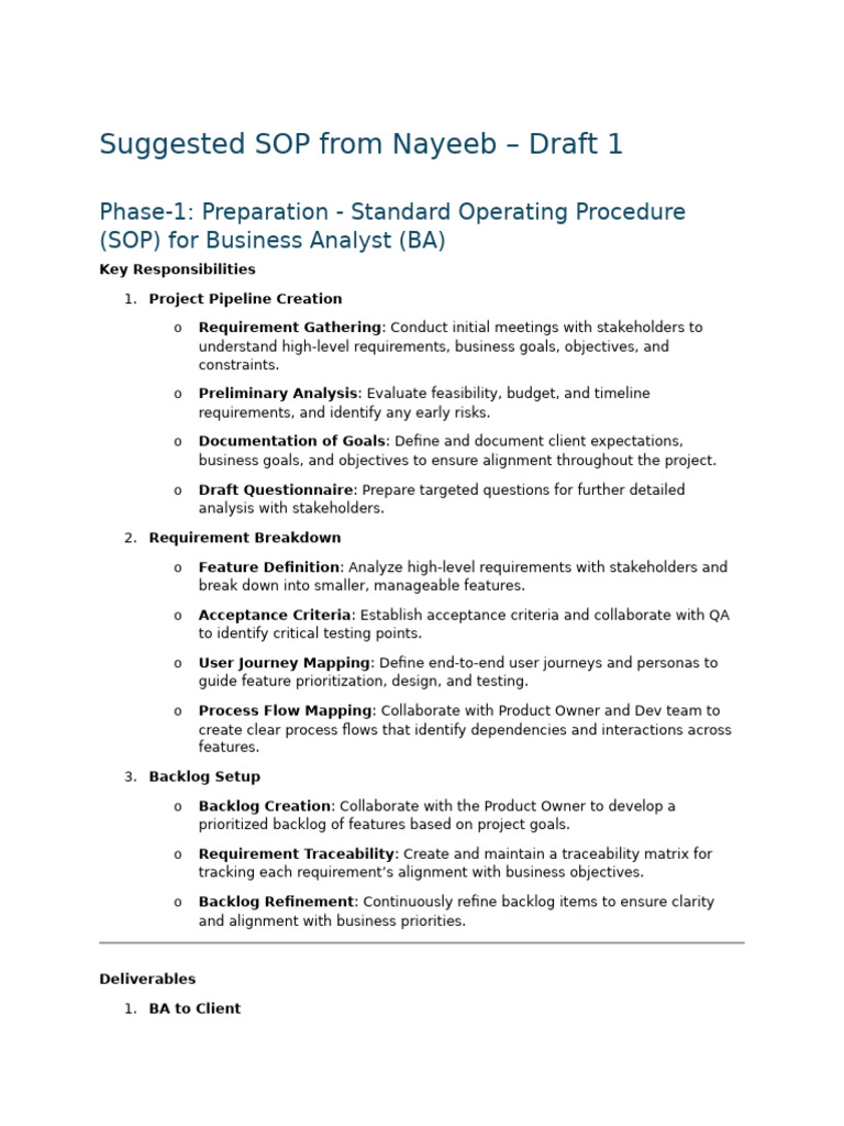 Business Analyst SOP: Preparation & Analysis | PDF | Scrum (Software ...