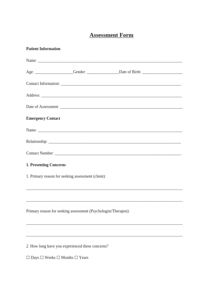 Mental Health Assessment Form | PDF | Mental Disorder | Self Harm