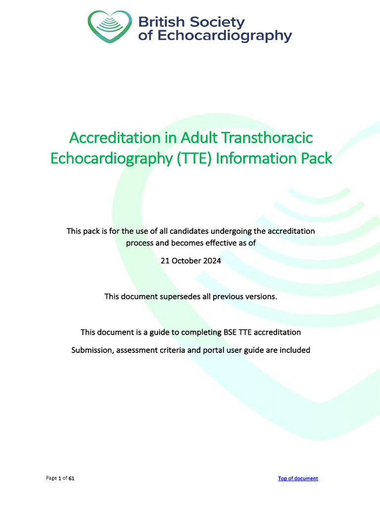 BSE Adult TTE Accreditation Guide | PDF | Echocardiography | Heart