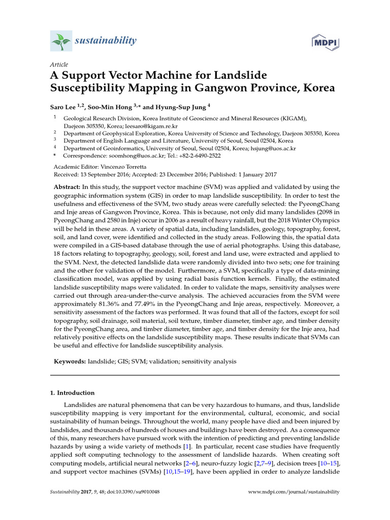 Landslide Susceptibility Mapping SVM Korea | PDF | Support Vector ...
