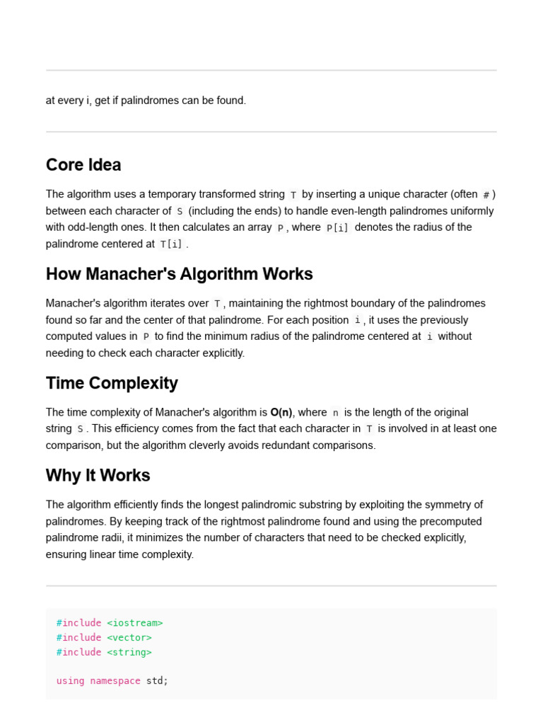 Manacher's Algorithm for Palindromes | PDF