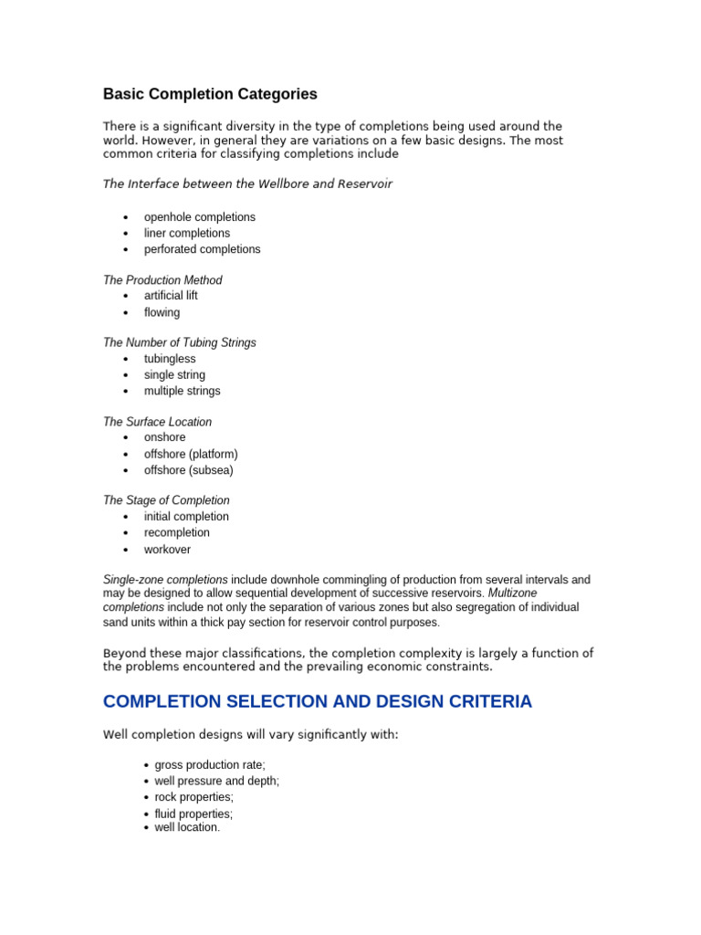 Well Completion Design Categories Explained | PDF | Casing (Borehole ...