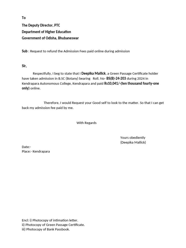 Request for Admission Fee Refund | PDF