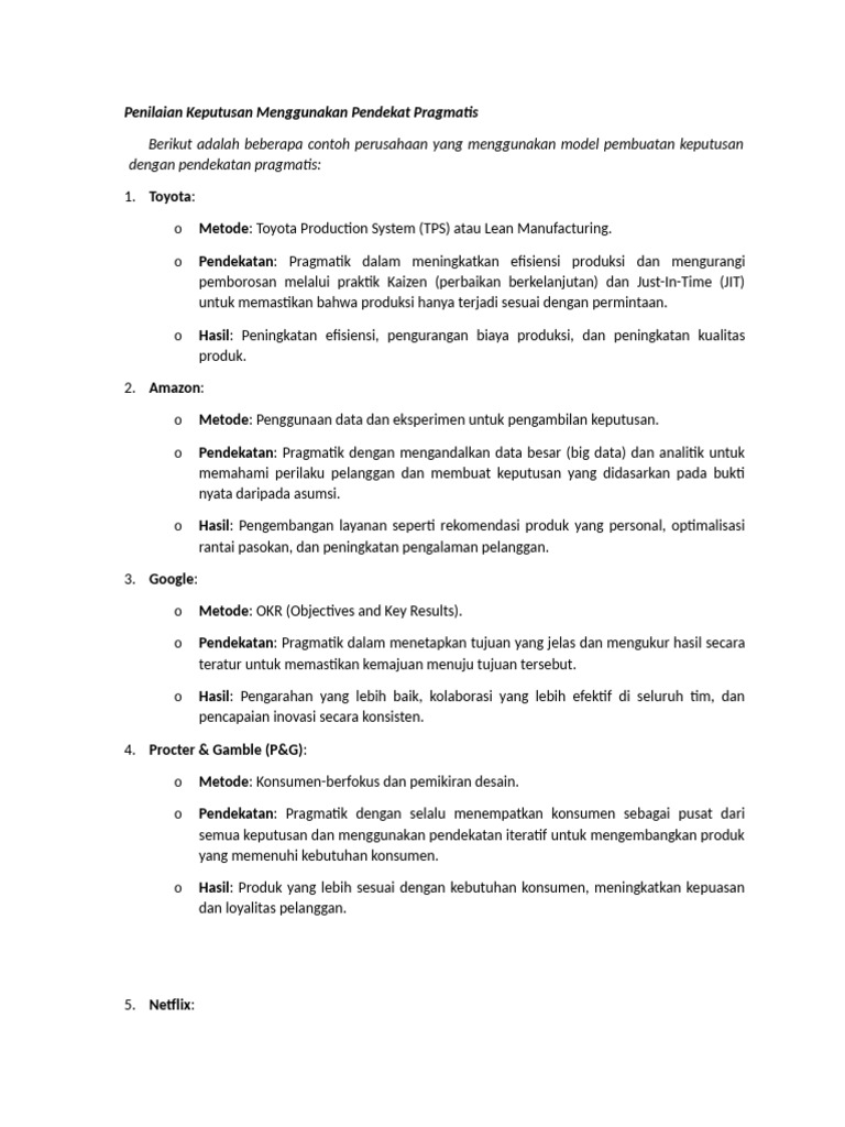 Pendekatan Pragmatik dan Prosedural dalam Keputusan Bisnis | PDF