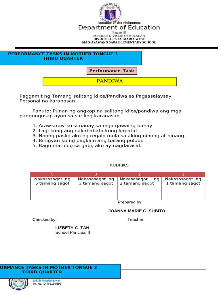 Performance Task MTB 3 3rd Quarter 1 4 | PDF