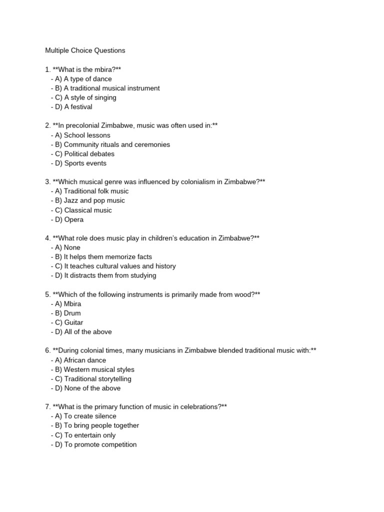Multiple Choice Questions - Vpadocx | PDF | Folk Music | Dances