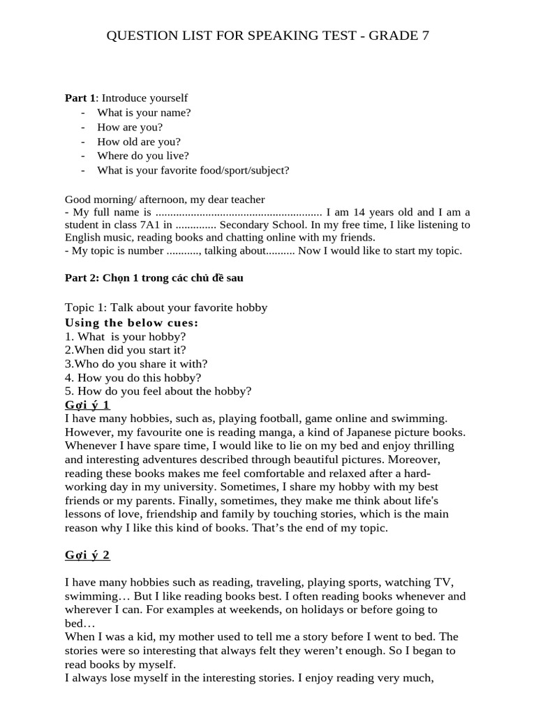 Final Speaking Test - G7 | PDF | Foods | Cuisine
