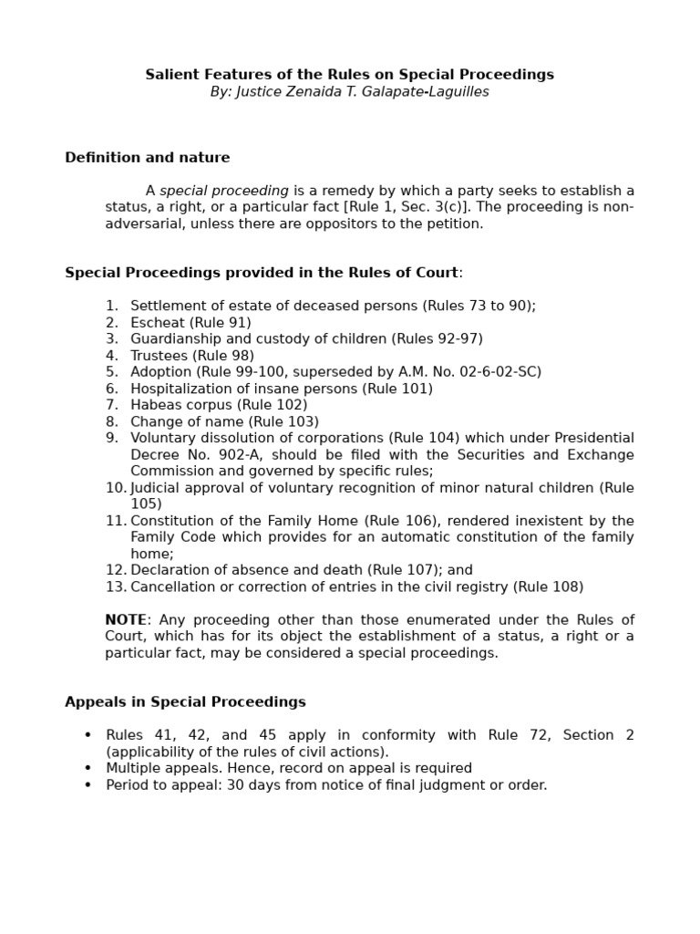 Salient Features of The Rules On Special Proceedings - V.2 | PDF ...