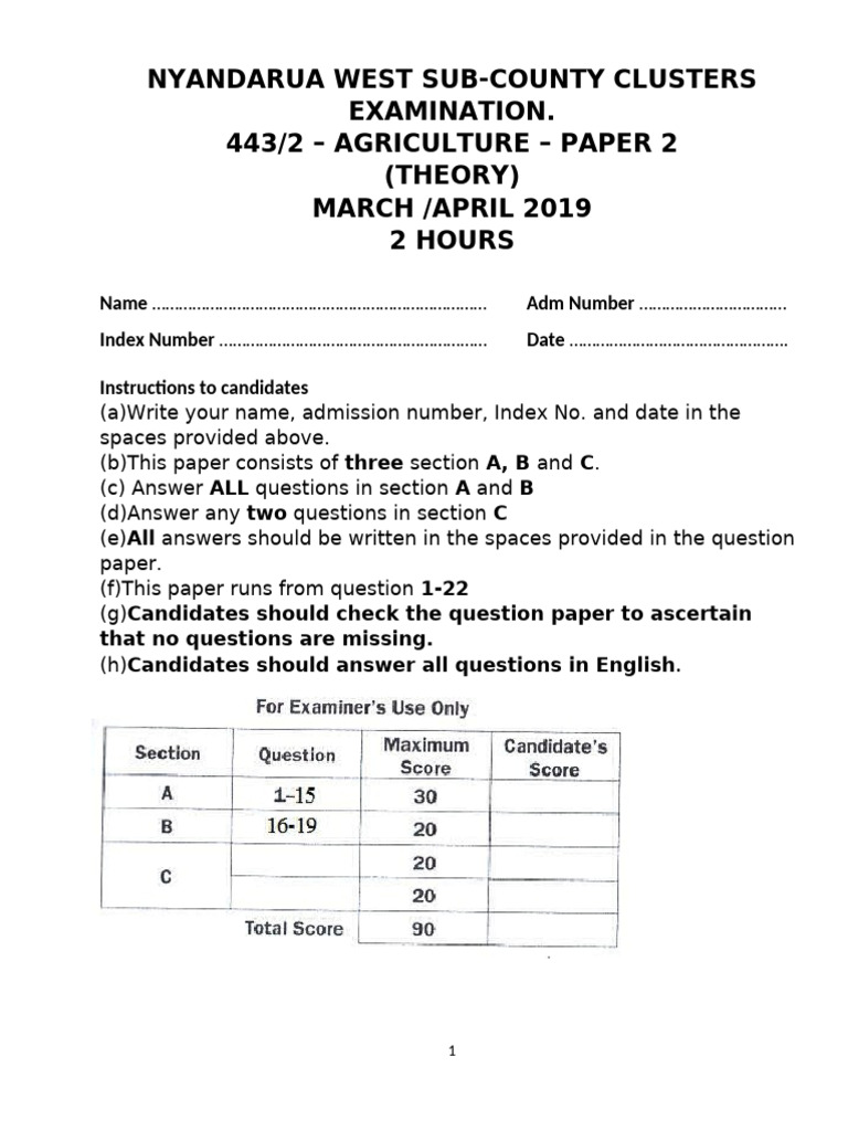 Agriculture Paper Two Pred 1 Pdf Animals And Humans