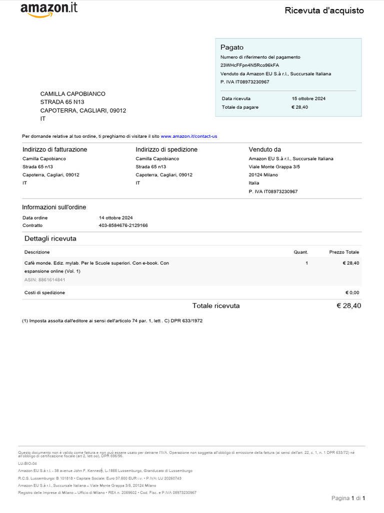 Ricevuta Amazon Francese | PDF