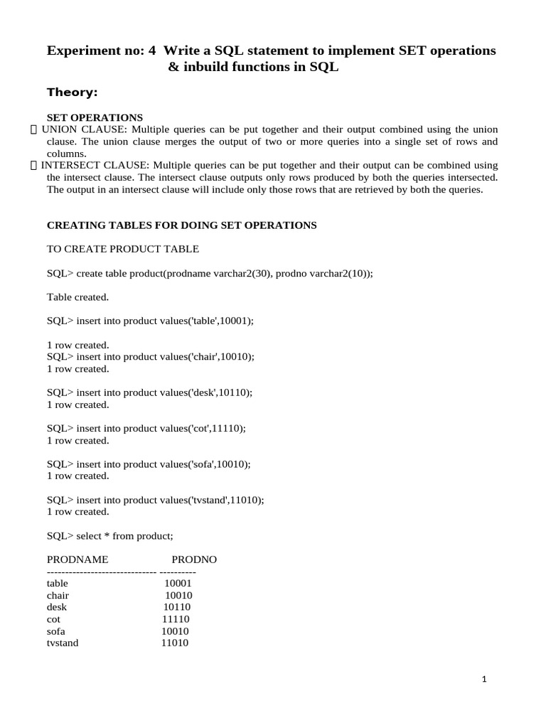 SQL Set Operations and Functions Guide | PDF | String (Computer Science ...