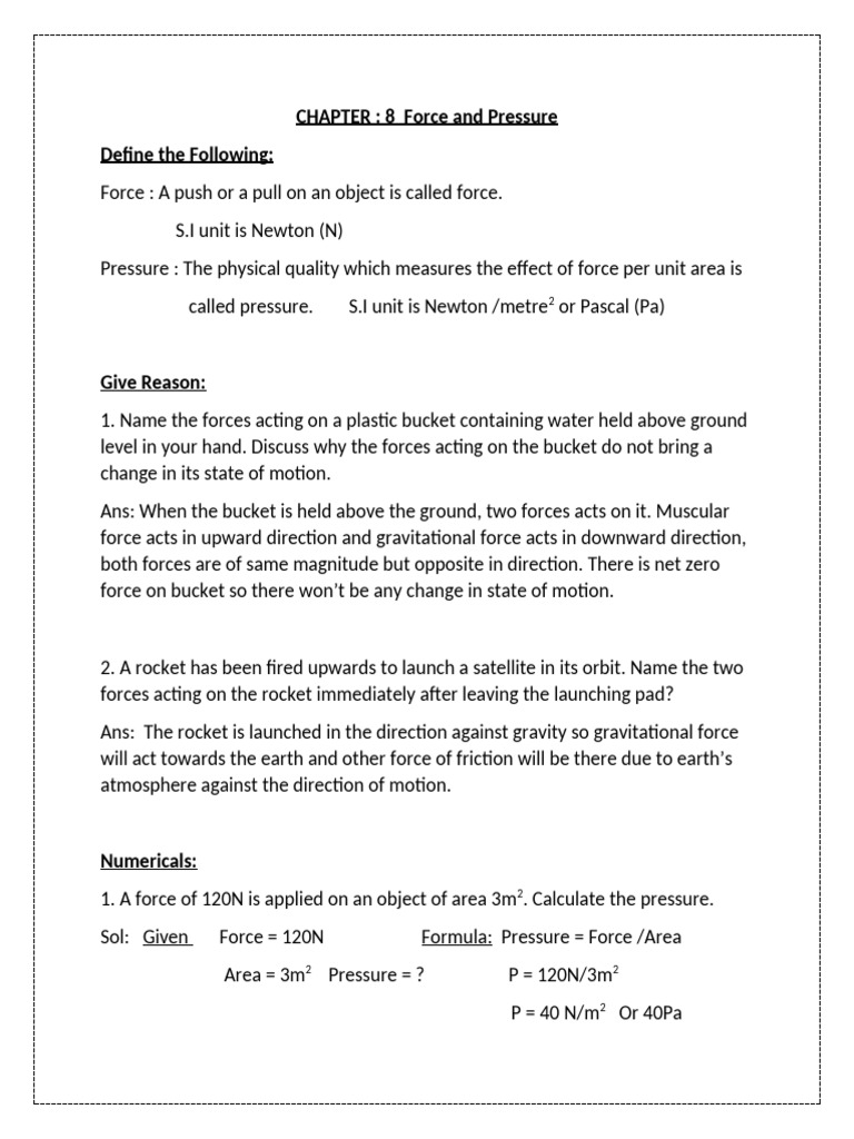 Force and Pressure: Concepts and Calculations | PDF | Force | Pressure