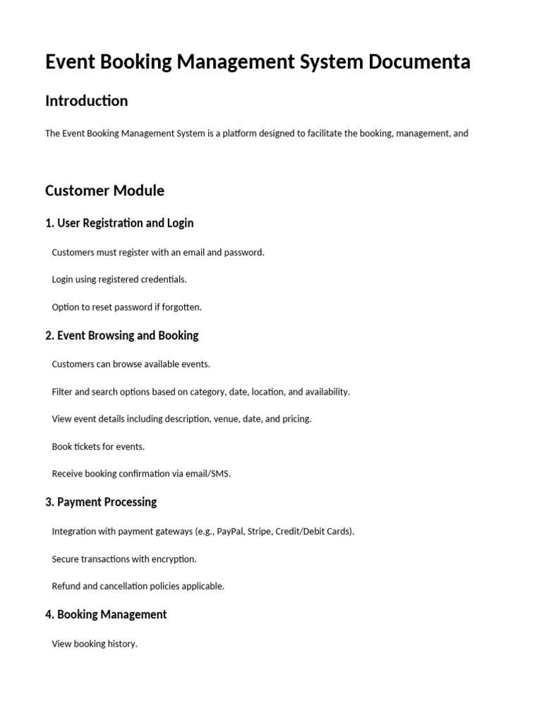 Event booking management system documentation pdf password computing