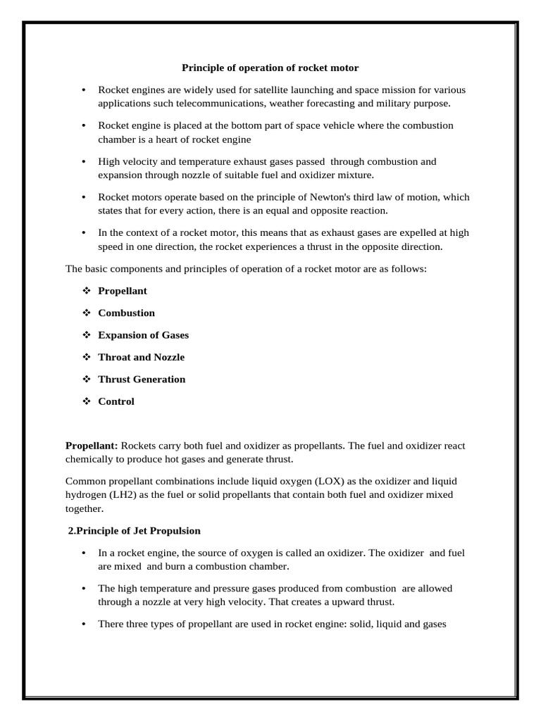 Principle of Operation of Rocket Motor | PDF | Rocket Propellant ...