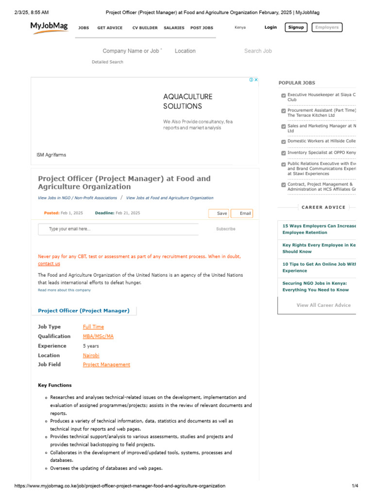 Project Officer (Project Manager) at Food and Agriculture Organization ...