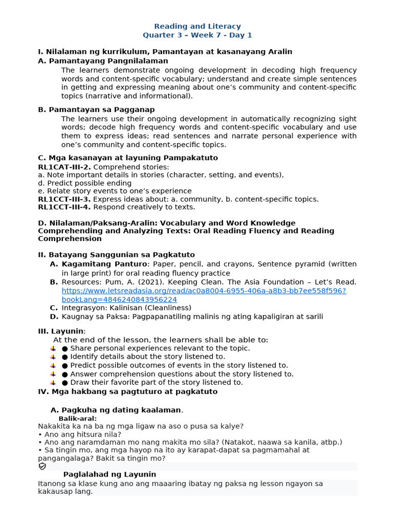 Reading and Literacy Quarter 3 - Week 7 - Day 1: Booklang ...