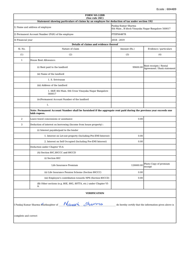 Epsf Form12bb 684489 | PDF | Life Insurance | Economies