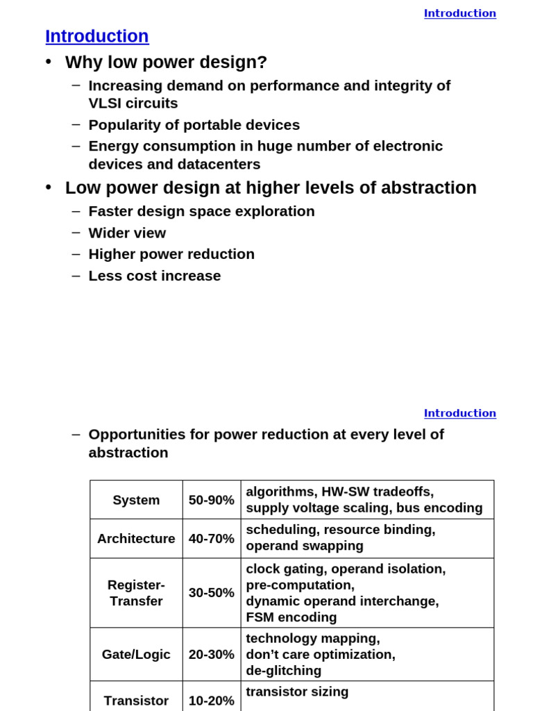 Low Power Design Techniques in VLSI | PDF | Electronics | Electronic Design