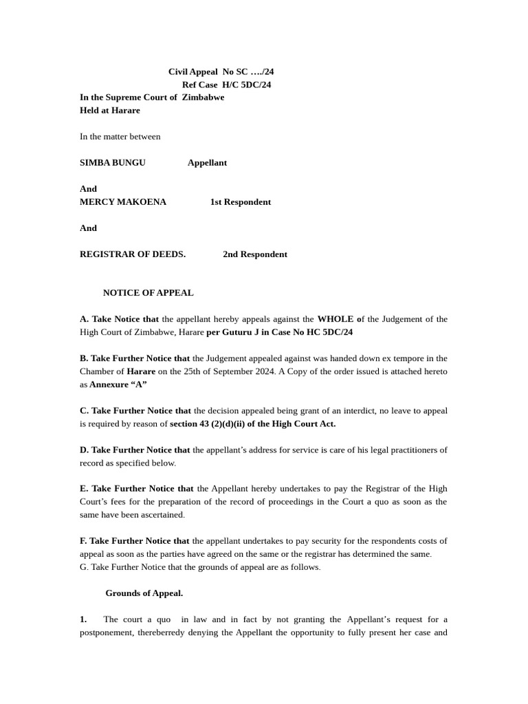 Notice of Appeal in SC 24/2024 | PDF | Appeal | Judgment (Law)