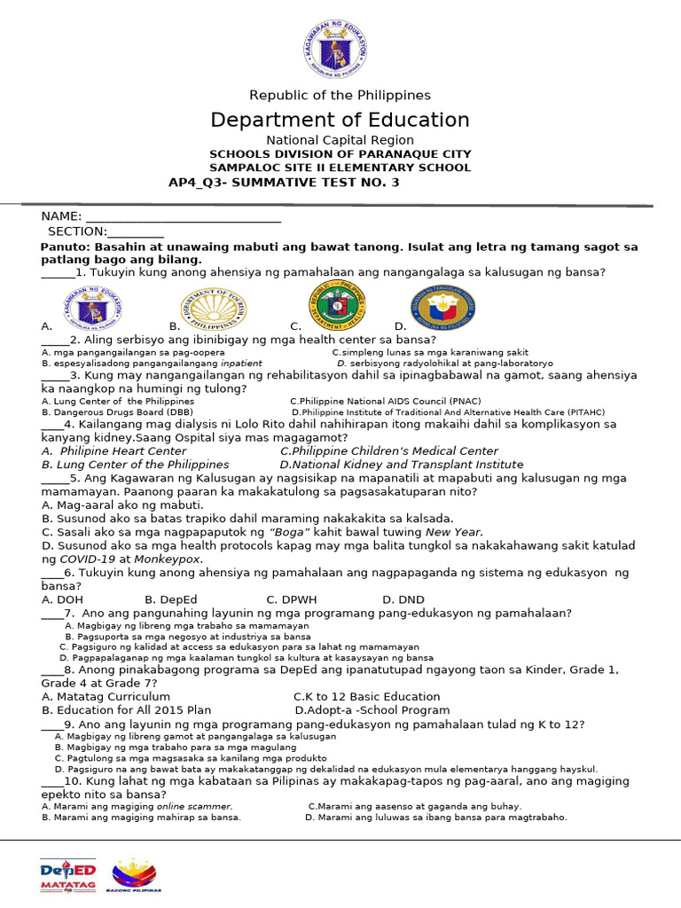 Summative TESt 34 | PDF