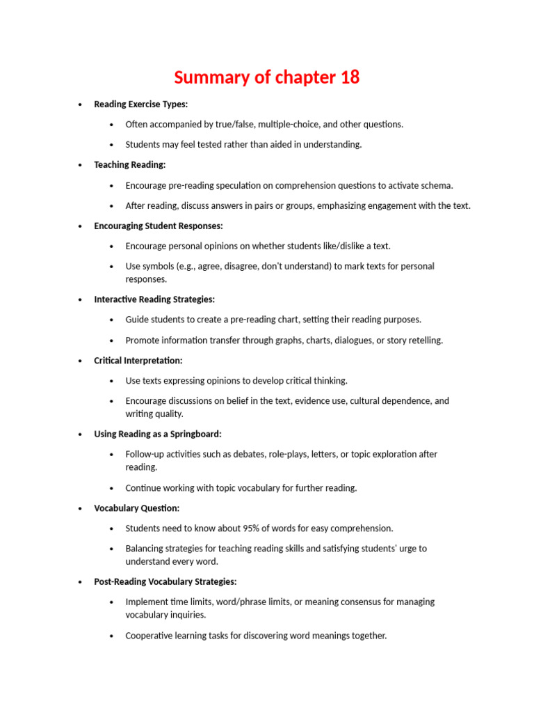 Chapter 18 Reading Strategies Summary | PDF | Reading Comprehension ...