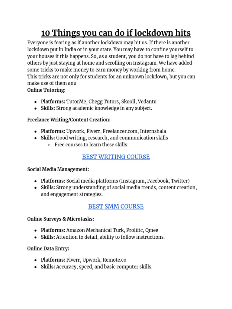 10 Things - If Lockdown Hits | PDF