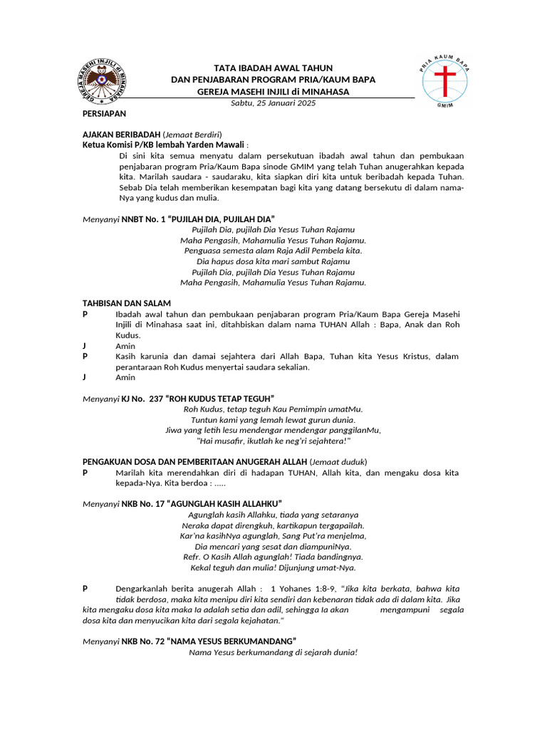 Tata Ibadah Awal Tahun Pkb Gmim 2025 Pdf