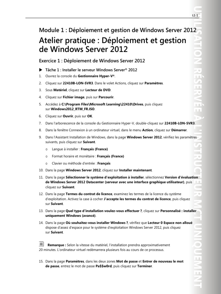EXERCICE 1 Déploiement Et Gestion de Windows Server | PDF | Serveur ...