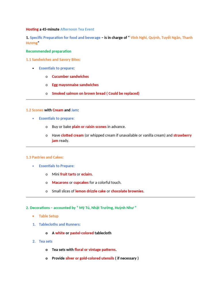 Afternoon Tea - Plan For Final Exam | PDF | Scone | Cakes