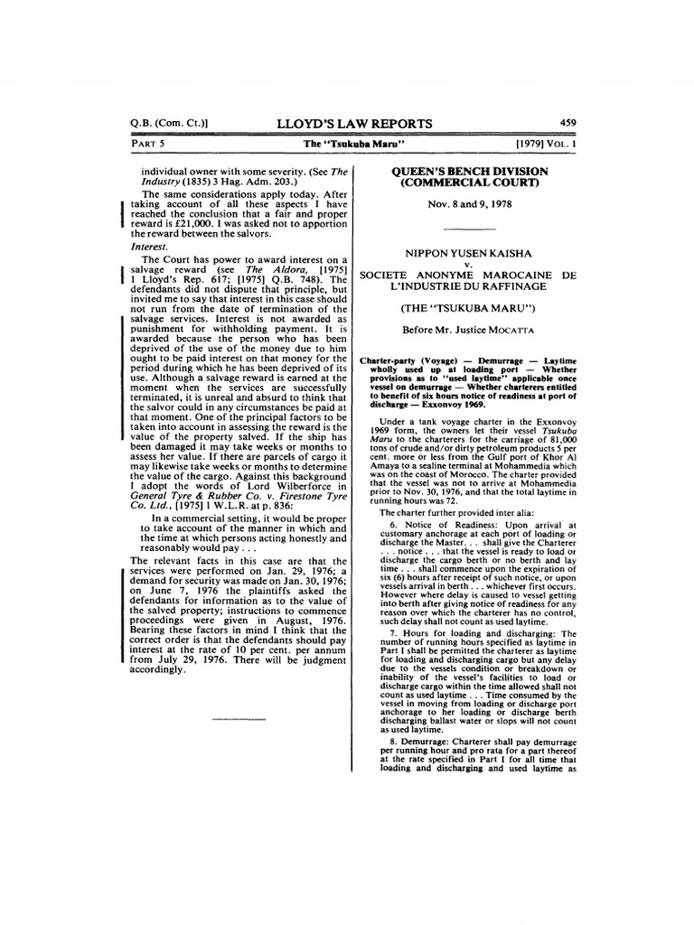 The TSUKUBA MARU (Used Laytime Applying When On Demurrage) | PDF | Shipping