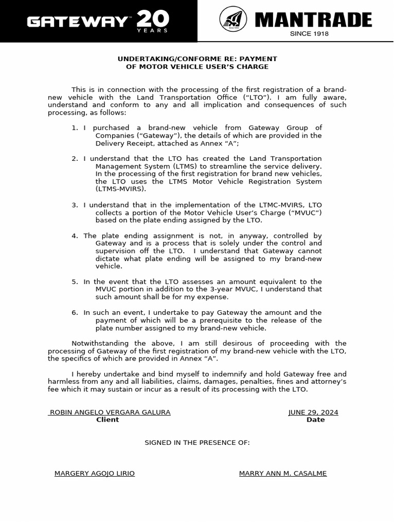 MVUC Payment Acknowledgment for LTO | PDF | Transport