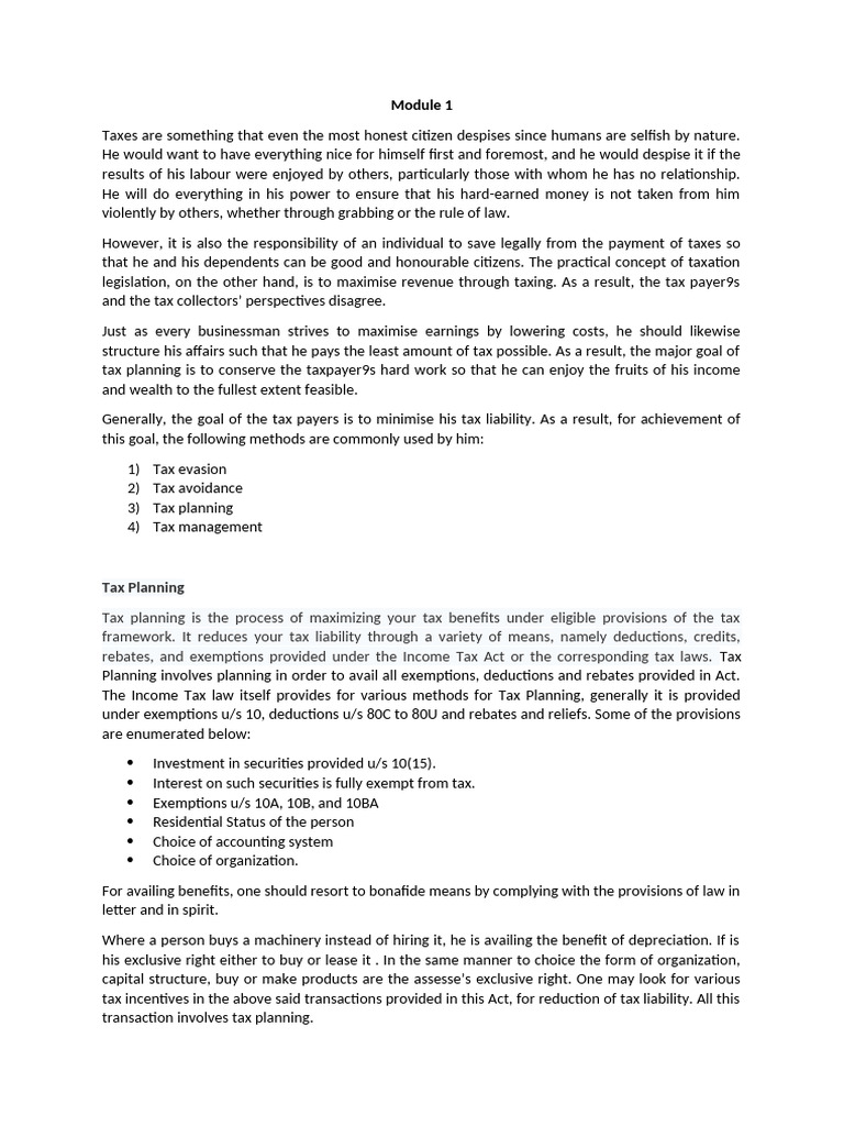 Corporate Tax Module 1 Pdf Taxes Tax Avoidance