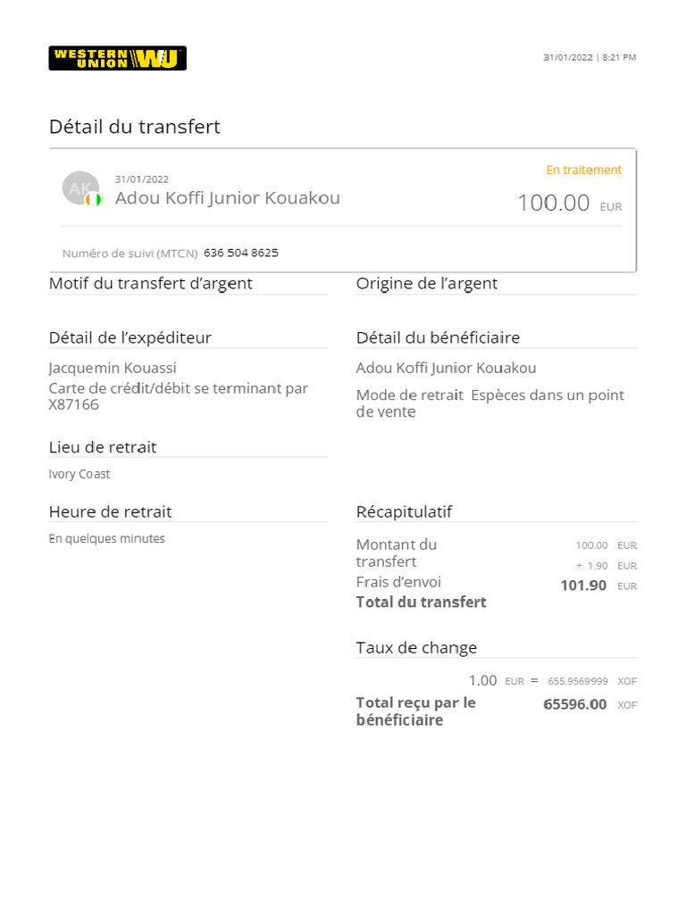 Transfer Details 6365048625 | PDF