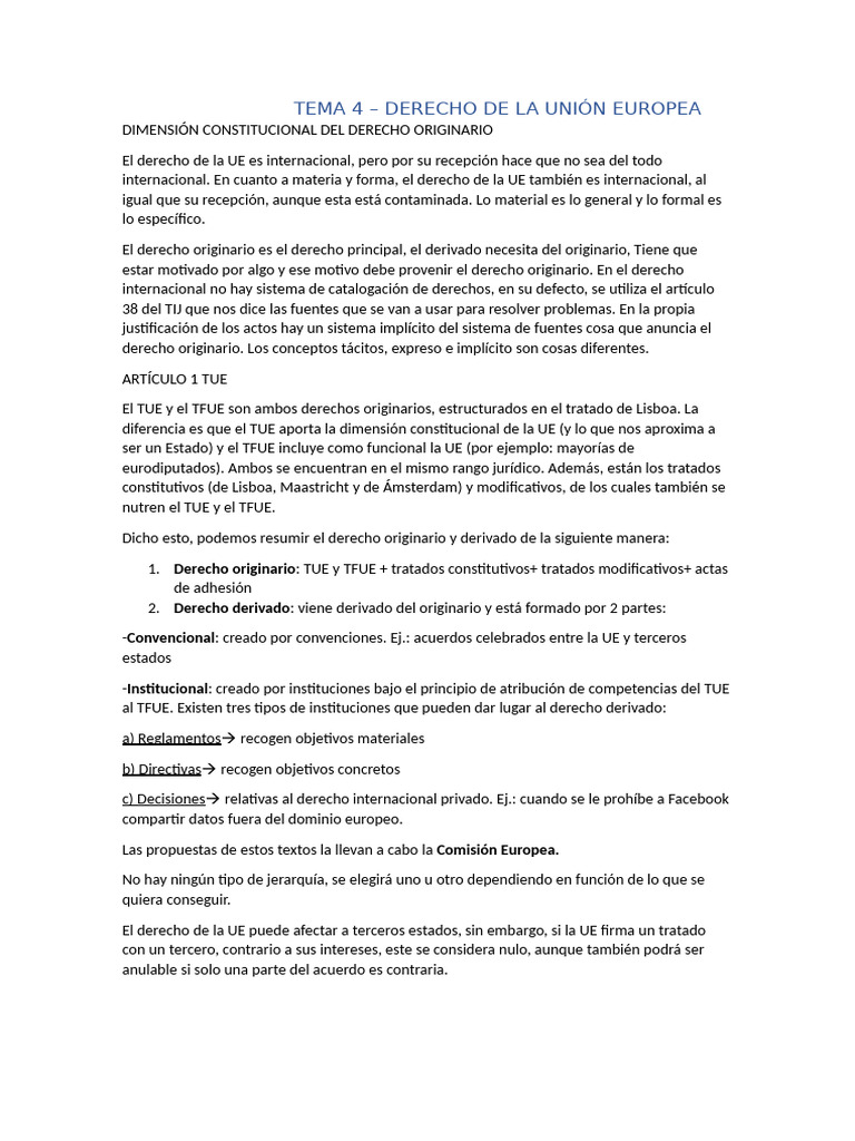 Tema 4 Ue | PDF | Ley de la Unión Europea | tratado de Maastricht