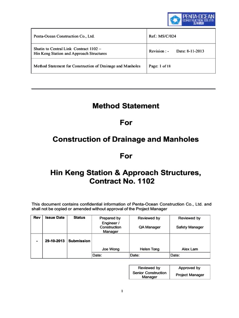 MS For Construction of Drainage and Manholes | PDF | Concrete | Pipe ...