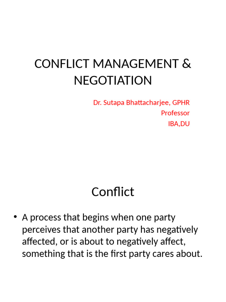 Conflict Management Mba | PDF | Negotiation | Psychological Concepts