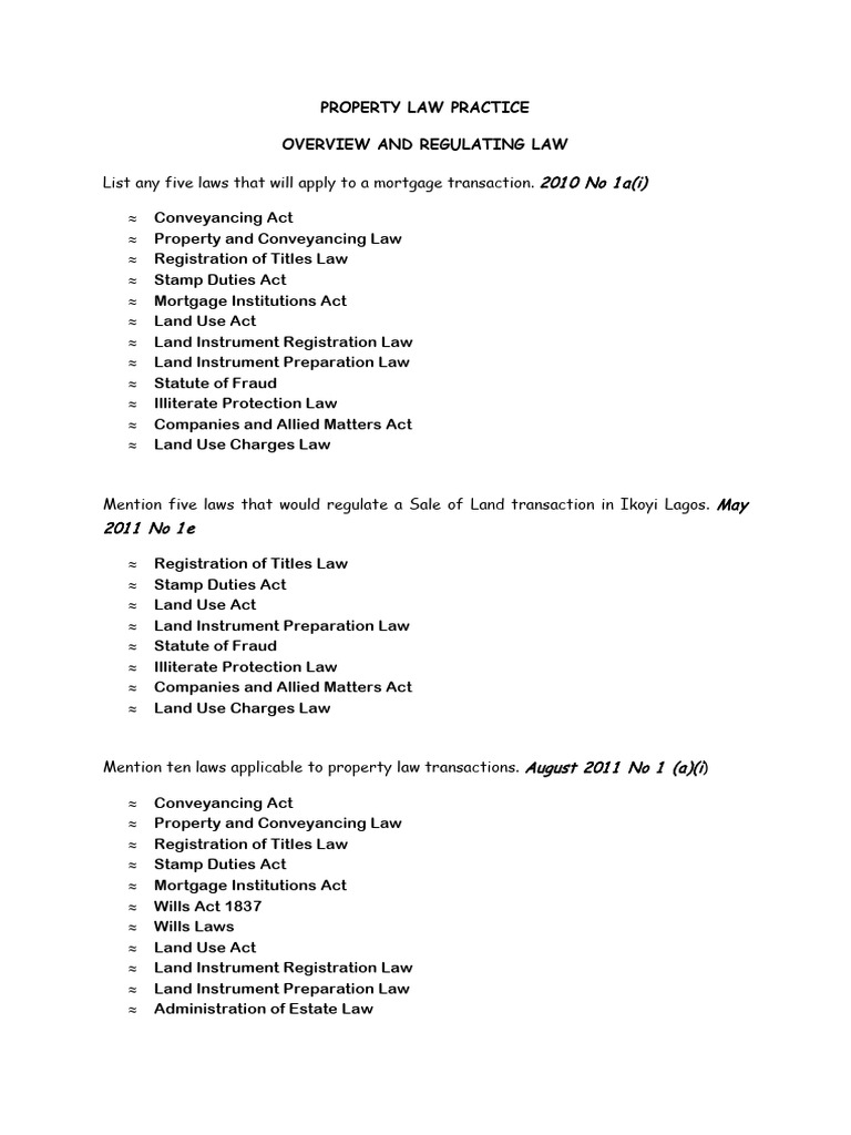 Key Property Laws and Deeds Overview | PDF | Lease | Mortgage Law