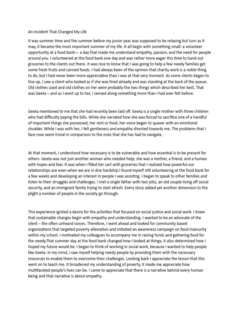 An Incident That Changed My Life PDF Social Psychology