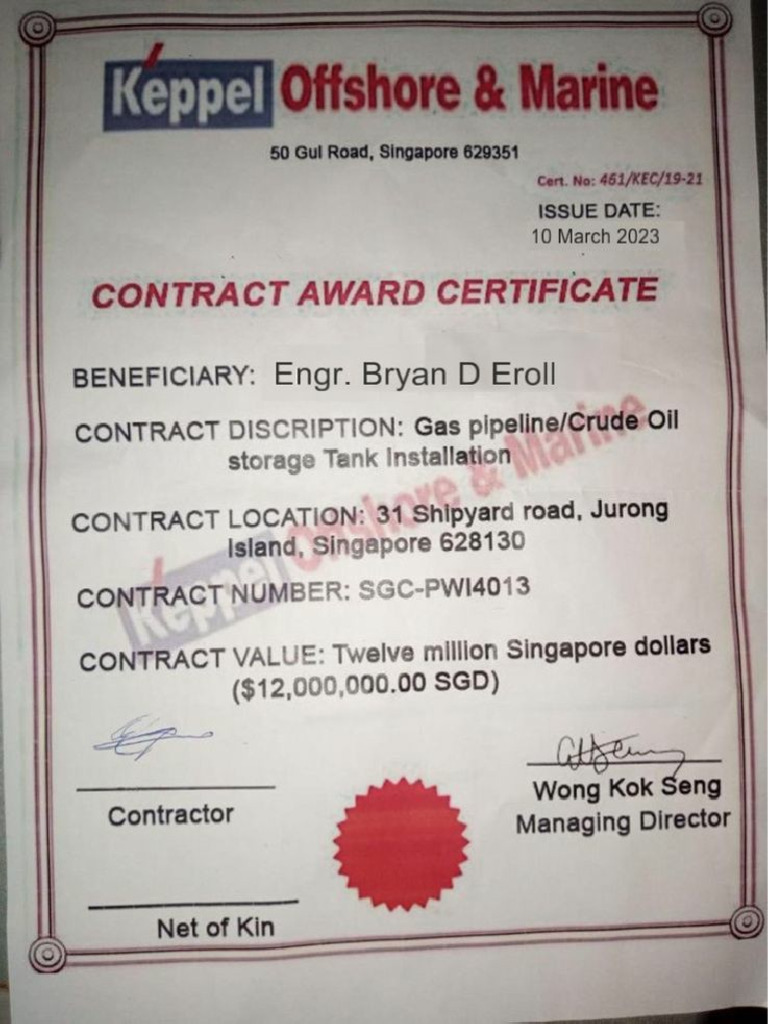 contract award certificate | PDF
